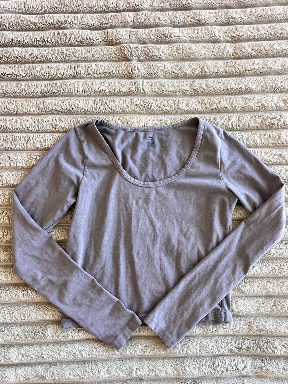 Brandy Melville Cotton Long Sleeve Scoop Neck Top Gray Size Small
